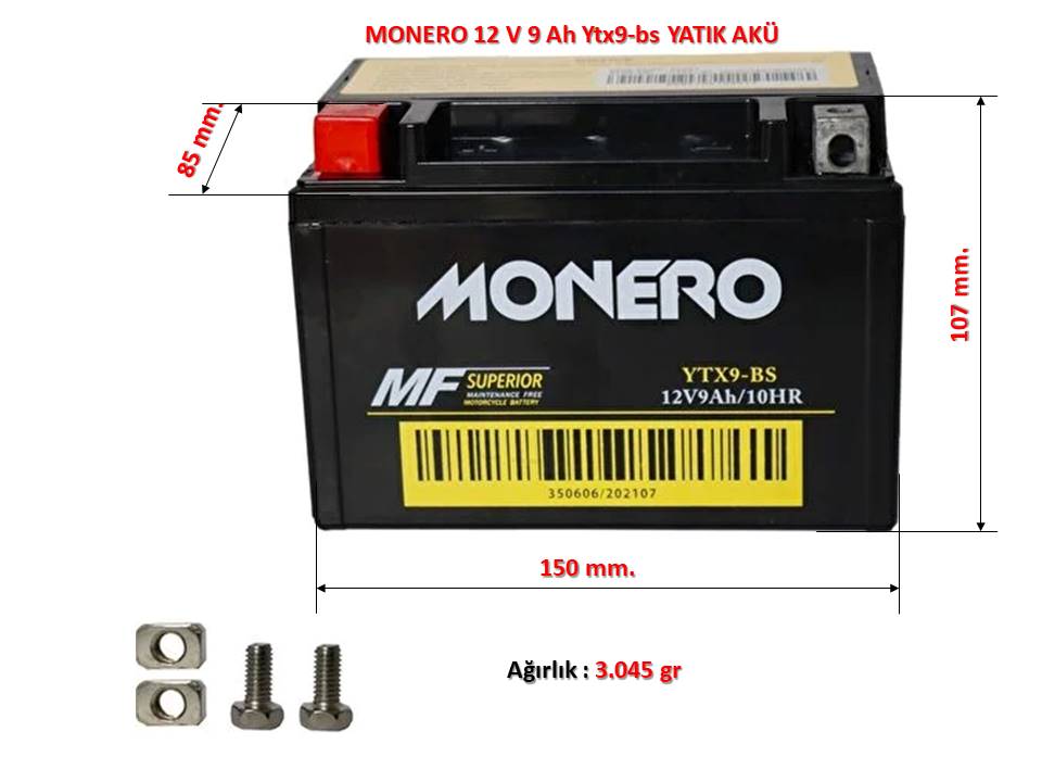 MONERO%20Motorsiklet%20Aküsü%20YATIK%2012%20V%209%20Ah%20Ytx9-bs