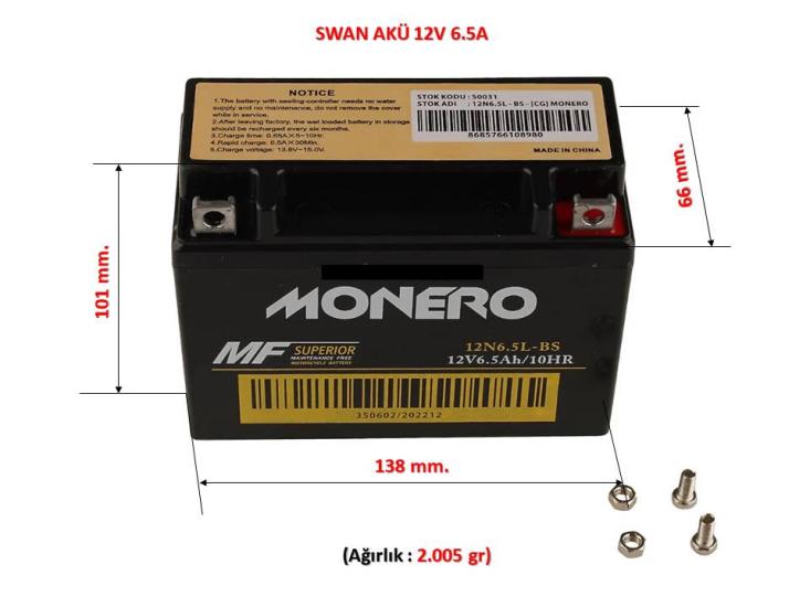 Agk Uag Ut Mg Cg Uyumlu Swan Akü 12v 6.5a